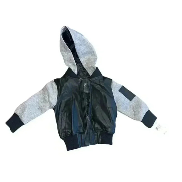 NWT- Stylish Hooded Faux Leather Jacket‎ for Kids D30 - Picture 1 of 6